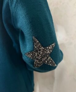 pull turquoise col v étoile sarah john