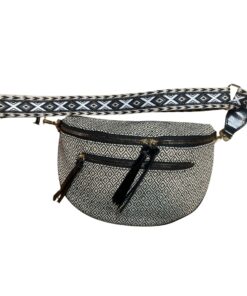 sac bandoulière élégant en tissu jacquard gris, noir et blanc